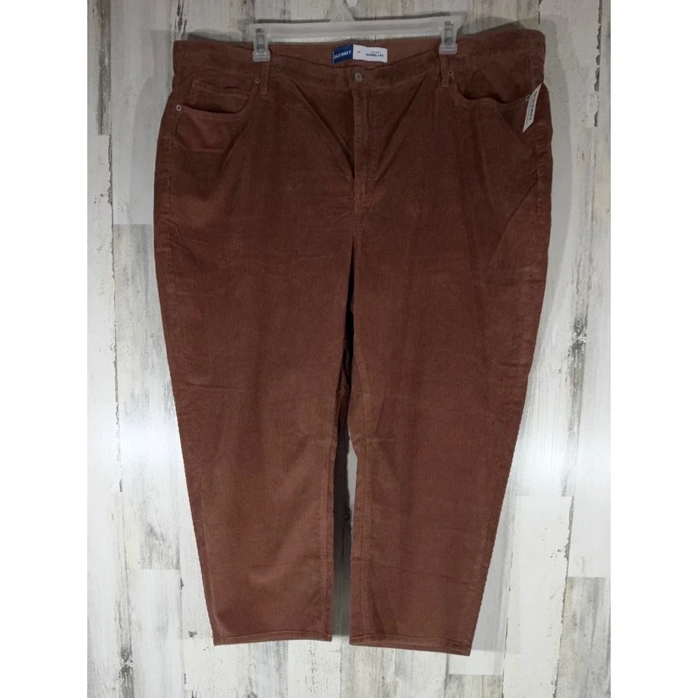Old Navy Womens High Rise‎ Barrel Leg Corduroy Pants Size 24 (48x25) Brown New